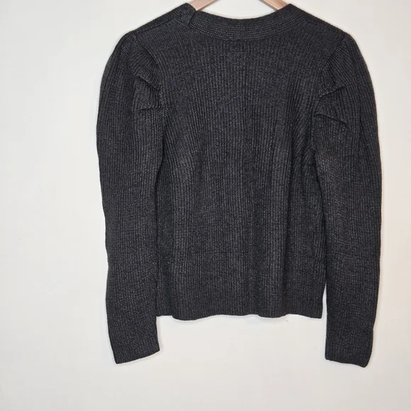 NIC+ZOE Ribbed Button Cardigan Pleated Shoulder Neutral Minimal - Picture 8 of 8